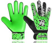 GOALIEX Soccer Goalie Gloves, Football Goalkeeper Gloves for Kids Boys Youth Children Double Wrist Along 4mm Super Grip Palm (Green/Black, Size 6 Suitable for 13-15 Years)