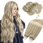 Moresoo Micro Beads Hair Extensions Human Hair Highlight Ash Blonde with Bleach Blonde Microlink Hair Extensions Highlight Blonde Micro Loop Human Hair Extensions 50G/50S 18 Inch