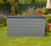 AIRWAVE Outdoor Plastic Garden Storage Box 680L, Weather and Fade Resistant, Lockable, Doubles as Storage Bench, Wood Effect, Indoors/Outdoors (Large)