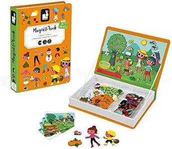 Janod Magnéti'Book 4 Saisons - Jeu Educatif Magnétique 48 Aimants + 16 Cartes Modèles-Jouet Enfant en Carton FSC-Dès 3 Ans, J02721, Multicolore