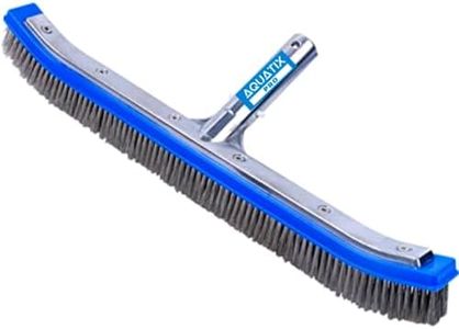 Aquatix Pro Pool Brush, 18" Heavy Duty Aluminium Back, Curved Ends for Corners, Scrub Brush w/Stainless Steel Bristles & EZ Clip, Swimming Pool Brushes for Cleaning Pool Walls, Tiles, Floors & Steps