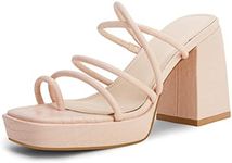 Rilista Womens Chunky Sandals Strappy Platform Square Toe Block Heeled Mules Summer Sandal Party Shoes Pink