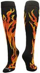 MadSportsStuff Flame Socks Athletic Over the Calf Socks (Black/Orange/Gold, Large)