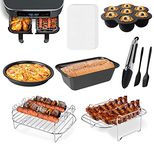 Air Fryer Accessories, Set of 9 Fit for Ninja Dual Air Fryer AF300UK, AF400UK & Most 7.6L - 9.5L Dual Zone Air Fryers, Include Cake & Pizza Pan, Rack, Skewer Rack, Egg Bite Mold, etc