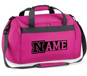 Personalised Sports Gym Training Holdall Any Name Boy Girl School Kit Bag Gift, Deep Bubblegum Pink/Black Print