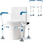 GYMAX Toilet Safety Rail, Stand Alone Safety Frame for Toilet with Extra Fixed Strap and Adjustable Height & Width, Foldable Bathroom Toilet Handrails Grab Bar for Elderly and Handicap