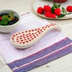 Malaikah Red Heart Hand-Painted Ceramic Spoon Rest Ideal for Kitchen | Serveware | Cutlery Rest | Kitchen Utensil | Pack of 1