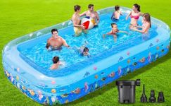 Inflatable Swimming Pool with Air Pump, 130" X 72" X 22" Kiddie Pool for Kids, Adults, Family, Blow Up Pool for Outdoor, Garden, Backyard, Summer Water Party