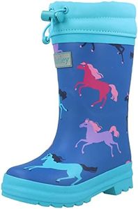 Hatley Girl's Sherpa Lined Printed Wellington Rain Boots, Prancing Horses, 7 UK Child