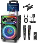 EYTSE Karaoke Machine for Adults, Portable Singing Karaoke Speaker with 2 Wireless Microphones Large Loud Speaker Karaoke Machine with Disco Light & Wheels LED Light with TWS/REC/USB/TF/AUX for Party