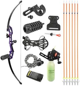 Bowfishing Recurve Bows Kit Bow Fishing Combo Kit 30/40/45/50 Lbs Hunting Practice Set with Solid Fishing Arrows and Bowfishing Bottle Reels (Purple, 45 lbs)
