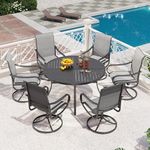 PHI VILLA 7 Piece Outdoor Patio Dining Set with 6 Swivel Dining Chairs & 1 Large Round Dining Table, Gray Textilene Mesh Fabric Chair and 54" Metal Table for All Weather