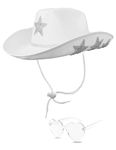 DAJOOEE White Cowgirl Hat Glitter Star Cowboy Hat with Heart Sunglasses - Fits Women for Bachelorette Themed Party