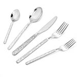 30-Piece Silverware Set, Silver Hammered Stainless Steel Flatware Set, Cutlery Set Service for 4, Kitchen Utensil Set, Tableware Set Including Fork Knife Spoon Set,Dishwasher Safe