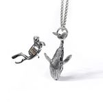 KnocKconK Stainless Steel Whale Necklace for Men, Silver Necklace for Boy Diver Pendant Necklace, Pearl Simple Jewelry Chain for Women, Whale Diving Gifts for Dive Lovers, 2 Pendants, Stainless Steel,