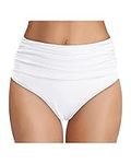 Tempt Me Women's High Waisted Bikini Bottom Tummy Control Ruched Bathing Suit Swim Bottom, White, X-Large