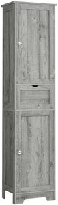 Iwell Tall Storage Cabinet with 2 Doors & 1 Drawer, Freestanding Linen Cabinet with Adjustable Shelves, Bathroom Floor Cabinet for Bathroom, Living Room, Kitchen, Grey CIYSG017C