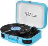 Record Player, Voksun Bluetooth Turntable with Built-in Stereo Speakers, 3-Speed Suitcase LP Vinyl Player, Supports Vinyl to MP3 Recording, Phonograph with AUX USB RCA Headphone Jack, Sky Blue