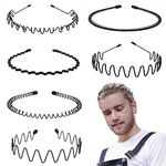 Mens Hair Band Sports Hair Bands for Men, Non-Slip Sports Fashion Headband, Metal Hair Band for Men, Hair Hoop for Outdoor Sports, Weddings,Daily Wear (6 Pieces)