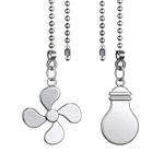 Dotlite 2Pack Metal Fan Light Pull Chains,3mm Diameter Beaded Decorative Ceiling Fan Pull Chain Pendant Extension,12in Fan and Bulb Shape Ornaments Cord Extender for Ceiling Fan Lamp,Silver