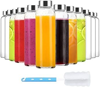 Luxfuel Clear Glass Bottles with Lids 18 oz, Reusable Glass Water Bottles with Stainless Steel Cap for Juicing,Refrigerator,100% Leak Proof, BPA Free, Juice Water Bottle Set of 12