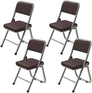 PIPIPOXER Juego de 4 sillas de Conferencia Plegables, Silla Plegable Acolchada, de Piel sintética y Marco de Acero, para Cocina, Interior, Exterior, Sala de Conferencias,marrón, 45 x 46 x 82 cm