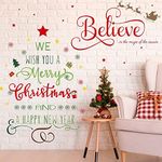 Christmas Decal Stickers New Year Happy Christmas Believe Quotes Wall Decals Reindeer Christmas Tree Vinyl Wall Art Decals Decor Removable Modern for Christmas Party Supplies Home Window Decor