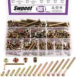 Swpeet 181Pcs M6 x 15mm - 80mm Color Zinc Flat Head Hex Socket Cap Baby Crib Bed Bolts Nuts Screws and Threaded Insert Nuts with Flange Nuts and 4 Pronged Tee T Nuts Assortment Kit with Allen Wrench