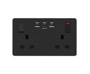 USB Type C Black Double Socket - 35W Max Fast Charging | Double Wall Fast Charge Socket with 2 X USB A and 1 X USB C | Modern Screwless Design 13A 2 Gang socket with usb