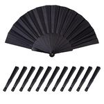 HUNANBANG 1 Dozen 12 Pieces Japanese Traditional Easten Style Spanish Floral Folding Hand Fans Gift Size 9" (Black)