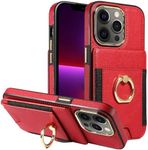 S. Dawezo Compatible with iPhone 13 Pro Max Wallet Case with Card Holder,360° Rotation Ring Holder Stand Case,RFID Blocking Drop Protection with Magnetic Snap Case for iPhone 13 Pro Max-Red