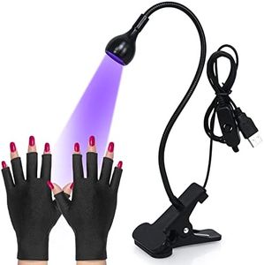 Funfe LED Nail Lamp,3W Nail Dryer with Protection Gloves UV Light for Nails Portable Manicure Dryer Curing Light with Gooseneck and Clamp Adjustable for Salon Nail DIY Home(Black)