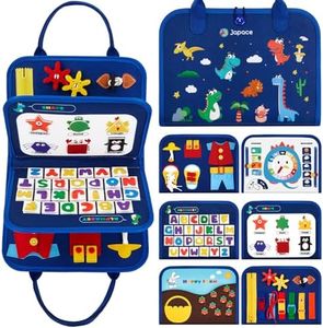 Japace Jouet Montessori Busy Board pour Enfant, Jouet Educatif pour Apprendre Motricité Fine et Compétences de Vie, Cadeau pour Enfant 1 2 3 Ans (Bleu)
