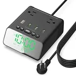 QBA Digital Alarm Clock with USB Ports, Power Strip Surge Protector 2 Outlets 4 USB Ports 6FT Power Cord, Dimmable LED Digital Clock for Home Office Hotel, Black