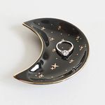 BIHOIB Small Moon Jewelry Dish Tray, Decorative Ceramic Trinket Dish, Modern Accent Tray for Vanity, Black