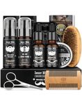 Beard Grooming Kit for Men, Perfect Gifts for Him Dad Fathers Man Boyfriend with Shampoo Wash, Conditioner, Care Oil, Balm Softener, Double-sided Comb, Bristle Brush and Trimming Scissors