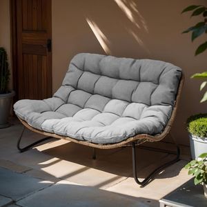 Crestlive Products Outdoor Loveseat, 2 Seater Outdoor Couch with Soft Cushion, All-Weather Boho Rattan Patio Furniture for Balcony, Poolside, Backyard, Porch (Dark Gray)