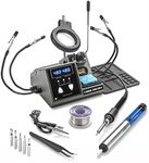 X-Tronic 3090-PRO-X – 75 W Soldering Iron Station – 5 Extra Tips, 2 LED Displays, Sleep Func, C/F, 3 Temp Presets, Mini Mag Lamp, 4 Helping Hands, Solder Sucker, Tweezers, Solder, Brass & Wet Sponges