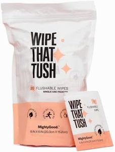 MightyGood. Wipe That Tush Travel Flushable Wipes - 1 Pack of 30 Individually Wrapped Total Hypoallergenic & Fragrance-Free with Aloe Tested Septic-Safe Individual Packs for White