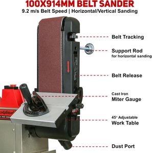 BUCKTOOL 500W Bench Belt and Disc Sander for Woodworking, 100x914mm Belt, 200mm Disc