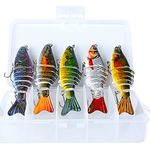 Joyeee 5 Pcs Whopper Plopper Fishing Lure for Bass, Trout, Walleye, Predator Fish for Freshwater & Saltwater, Lifelike 3D Eyes Fishing Baits Attractants, Fishing Gear and Equipment, 5 Sizes Colors #22