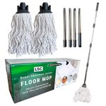 LSC Cotton Floor Mops Looped String Mop with 120cm Long Stainless Steel Handle Extra Replacement Mop Head Scratch-Free Absorbent Classic Mop for Tile Wood Floor Kitchen Bathroom