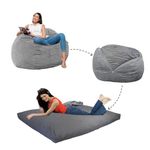 Amazon Brand - Solimo Foam Bean Bag Sac | Converts from Bean Bag to Double Bed | Capacity up to 120 KG, 6.5 Ft Height | Plush Velvet Fabric | Washable Cover | Size: 3 Ft (Bean Bag), 6 Ft (Bed) (Grey)