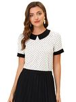 Allegra K Women's Peter Pan Collar Vintage Polka Dots Top White X-Large