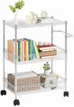 GarveeHome 3 Tier Rolling Cart, Metal Kitchen Cart On Wheels with Baskets, Wire Shelving Rolling Snack Storage Cart Utility Trolley with Handles for Kitchen Bathroom Office Laundry, Chrome