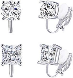 YOQUCOL 2 Pairs 8MM Cubic Zirconia Crystal Clip On Stud Earrings Non Pierced Stud Earrings For Women, Crystal, Cubic Zirconia