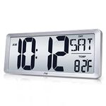 TXL 14.2" Large Digital Wall Clock with Backlight, Battery Operated Alarm Clock with Day, Date & Temperature, Jumbo Display Digital Count Up Down Timer Clock for Seniors, Home