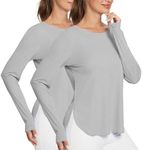 BALEAF Women's Sun Shirts UPF 50+ Long Sleeve Hiking Tops Lightweight Quick Dry UV Protection Outdoor Light Gray 2 Packs XL