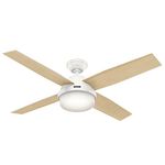 Hunter Dempsey 52-inch Indoor Fresh White Modern Ceiling Fan with Bright LED Light Kit, Remote Control, and Reversible WhisperWind Motor Included