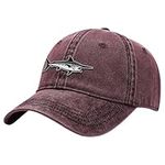 Outdoor Shaping Fish Embroidery Dad Hat - Soft Washed Cotton Unstructured Baseball Cap for Unisex Adjustable Vintage Style Burgundy